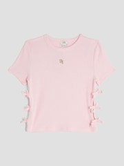 River Island Pink Girls 3D Bow Ribbed Top - Image 1 of 5