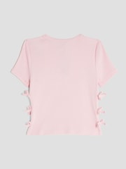 River Island Pink Girls 3D Bow Ribbed Top - Image 2 of 5
