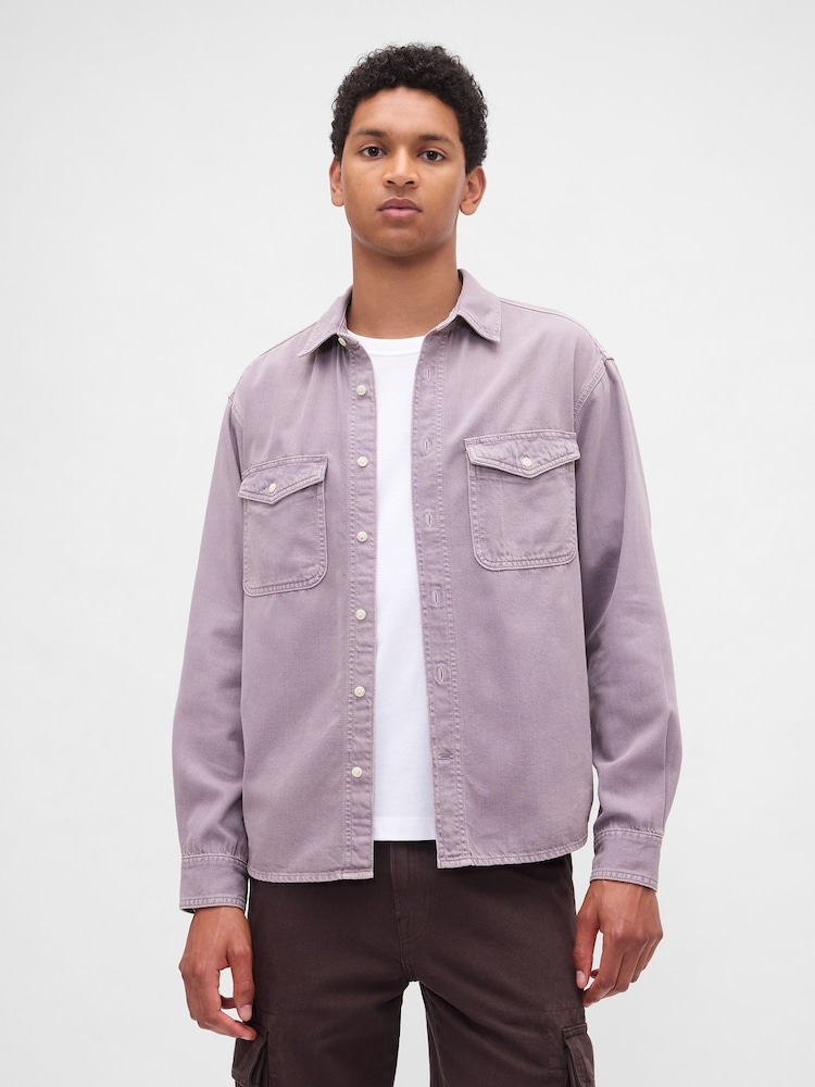 Gap Lilac Purple UltraSoft Denim Relaxed Shirt - Image 1 of 4