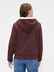 Gap Brown Relaxed Logo Sherpa-Lined Zip Hoodie - Image 3 of 4