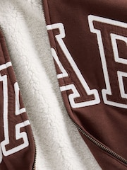 Gap Brown Relaxed Logo Sherpa-Lined Zip Hoodie - Image 4 of 4