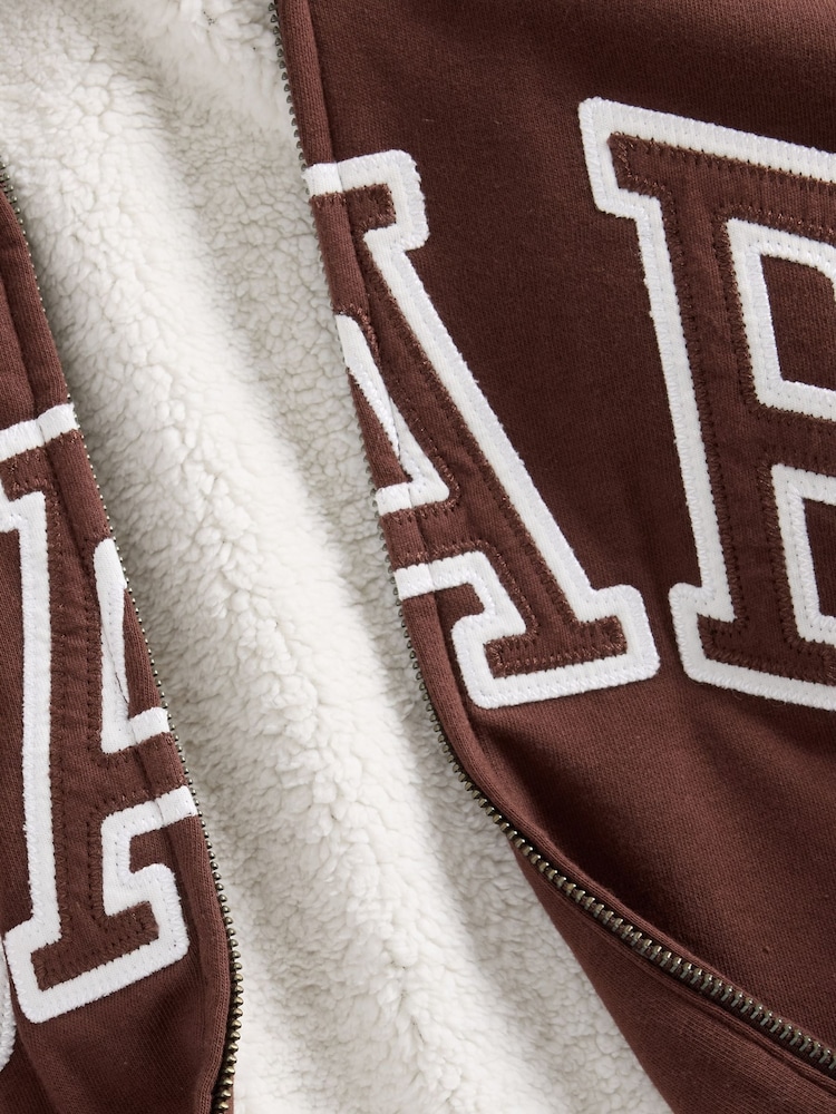 Gap Brown Relaxed Logo Sherpa-Lined Zip Hoodie - Image 4 of 4 Gap Brown Relaxed Logo Sherpa-Lined Zip Hoodie - Image 4 of 4