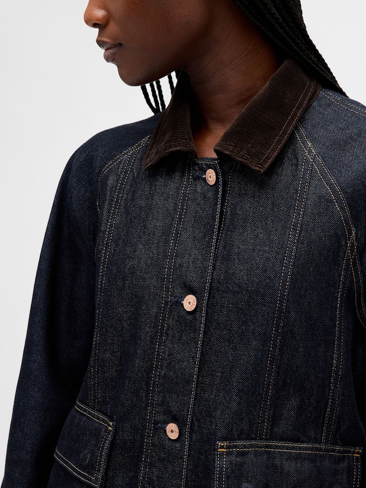 Gap Dark Indigo Blue UltraSoft Denim Swing Chore Jacket - Image 4 of 4