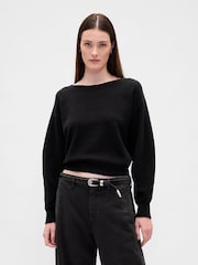 Gap Black CashSoft Stretch Lantern-Sleeve Crop Sweatshirt - Image 1 of 4