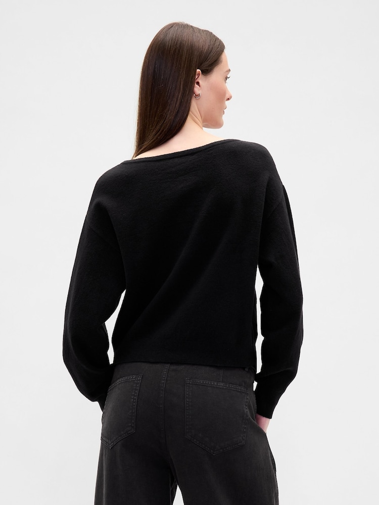 Gap Black CashSoft Stretch Lantern-Sleeve Crop Sweatshirt - Image 2 of 4