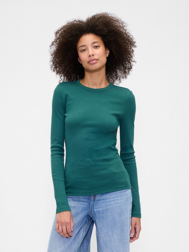 Gap Green Long Sleeve Rib T-Shirt - Image 1 of 5
