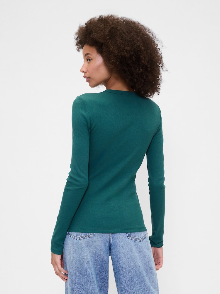 Gap Green Long Sleeve Rib T-Shirt - Image 2 of 5