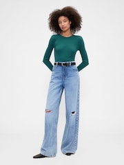 Gap Green Long Sleeve Rib T-Shirt - Image 3 of 5