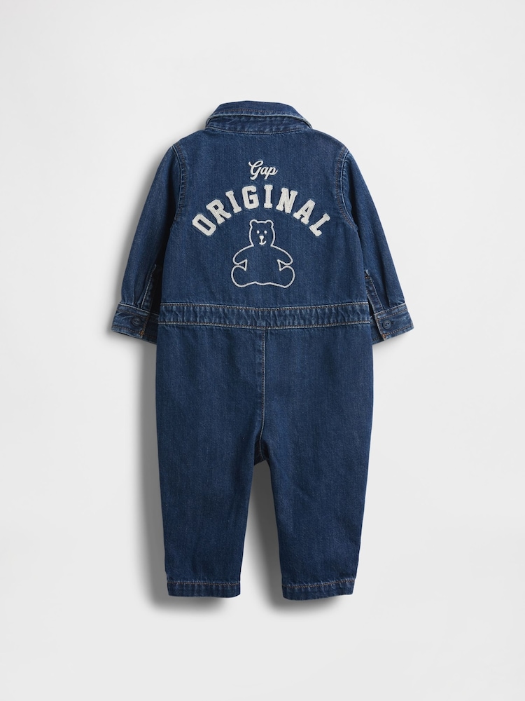 Gap Blue Denim Bear Logo Coveralls (Newborn-24mths) (0-24mths) - Image 2 of 4