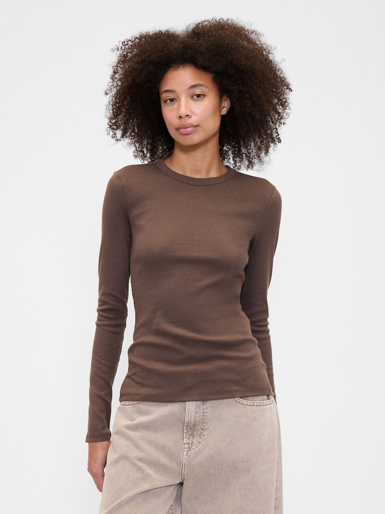 Gap Brown Long Sleeve Rib T-Shirt - Image 1 of 5
