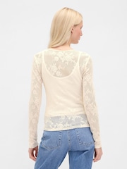 Gap Cream Sheer Lace Top - Image 2 of 4