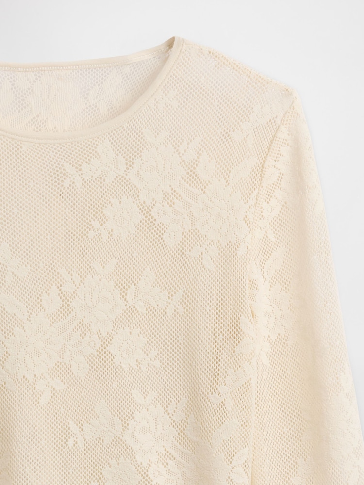 Gap Cream Sheer Lace Top - Image 4 of 4