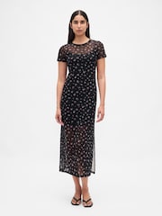 Gap Black/Pink Mesh Square Neck Maxi Dress - Image 1 of 6