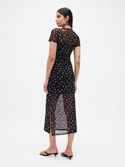 Gap Black/Pink Mesh Square Neck Maxi Dress - Image 2 of 6
