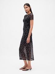 Gap Black/Pink Mesh Square Neck Maxi Dress - Image 3 of 6