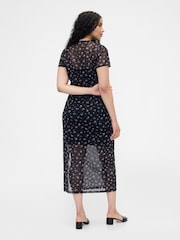 Gap Black/Pink Mesh Square Neck Maxi Dress - Image 4 of 6
