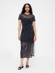 Gap Black/Pink Mesh Square Neck Maxi Dress - Image 5 of 6