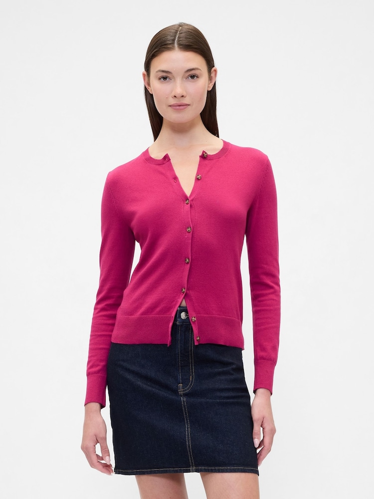Gap Berry Pink Crew Neck Cardigan - Image 1 of 5