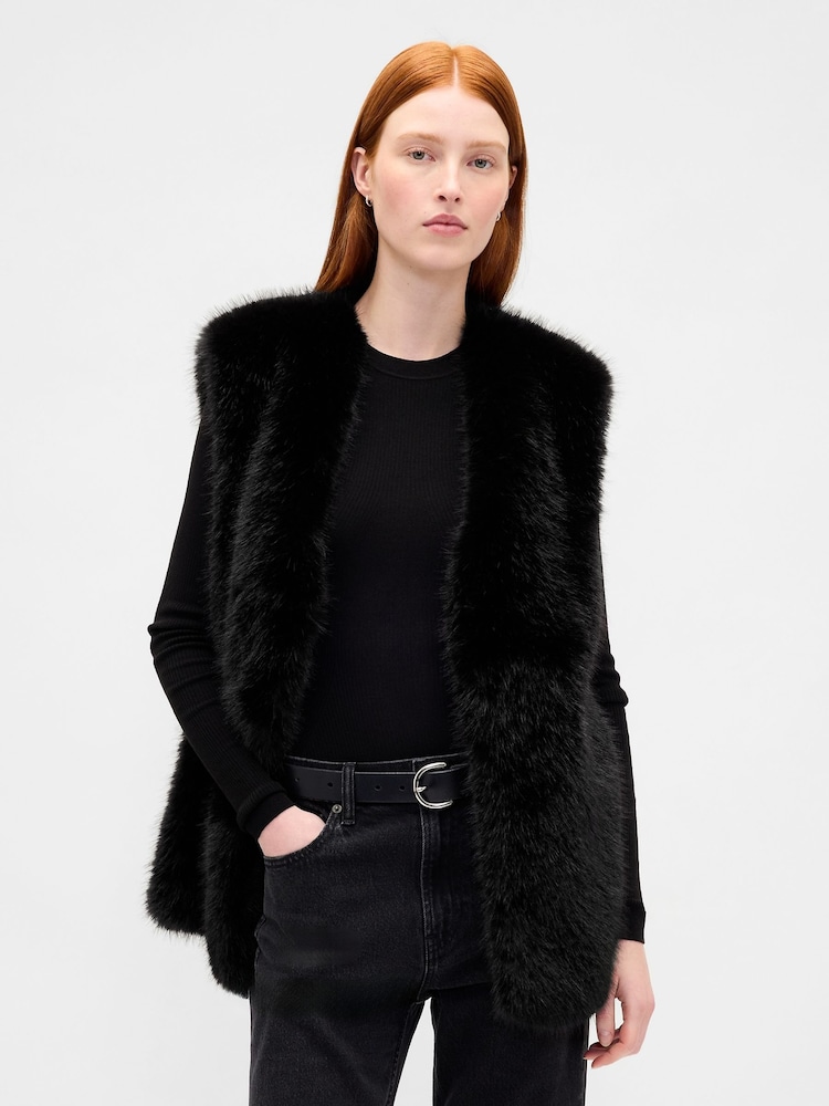 Gap Black Faux Fur Vest - Image 1 of 4