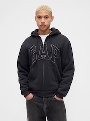 Gap Black Relaxed Logo Sherpa-Lined Zip Hoodie - Image 1 of 4