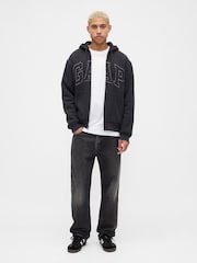 Gap Black Relaxed Logo Sherpa-Lined Zip Hoodie - Image 3 of 4