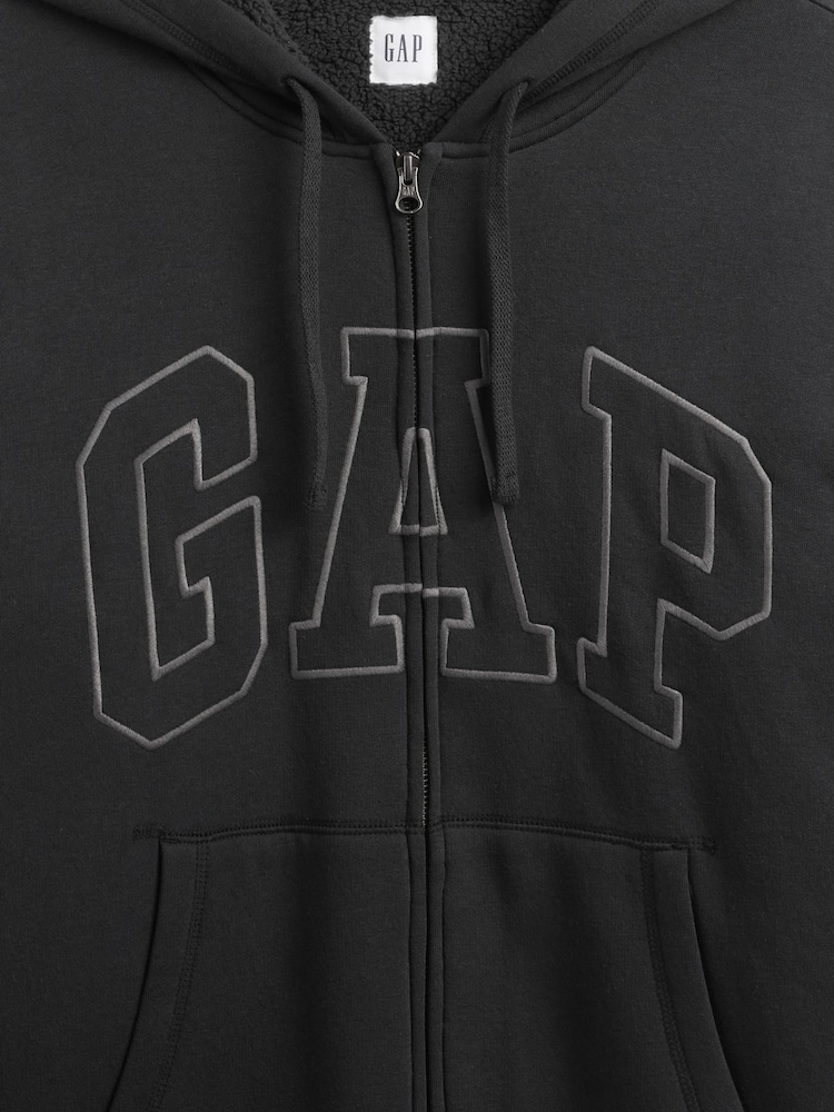 Gap Black Relaxed Logo Sherpa-Lined Zip Hoodie - Image 4 of 4