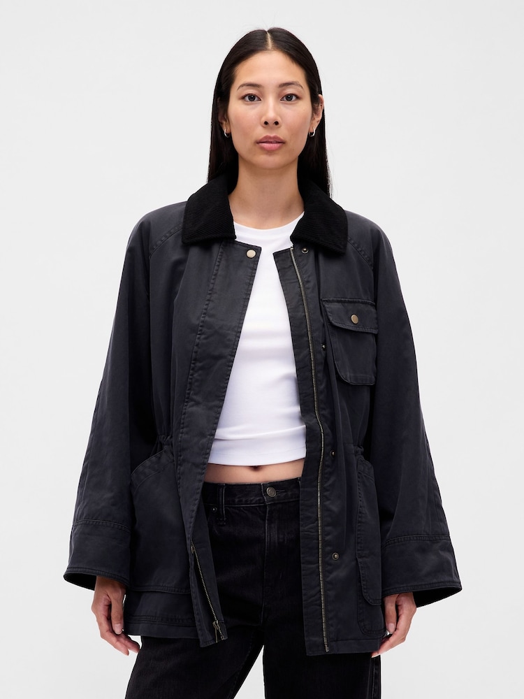 Gap Black Waxed Barn Jacket - Image 1 of 5 Gap Black Waxed Barn Jacket - Image 1 of 5