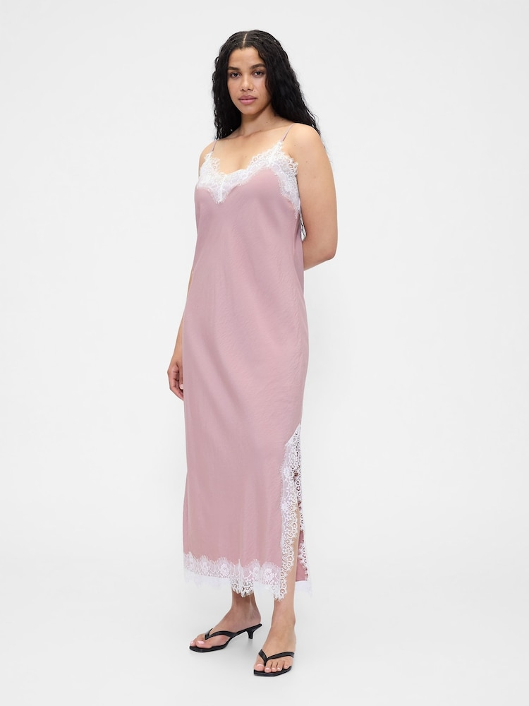 Buy Gap Pink Lace-Trim Maxi Slip Dress from Next France Buy Gap Pink Lace-Trim Maxi Slip Dress from Next France
