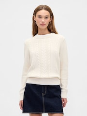 Gap Cream Cotton Cable Knit Sweatshirt - Image 1 of 5