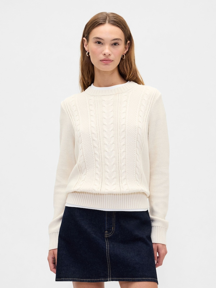 Gap Cream Cotton Cable Knit Sweatshirt - Image 1 of 5