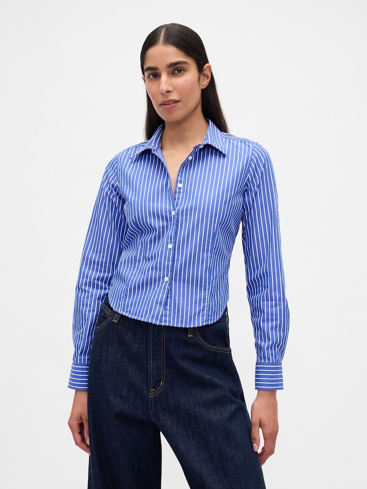 Gap Blue/White Stripe Cotton Crop Shirt - Image 1 of 3