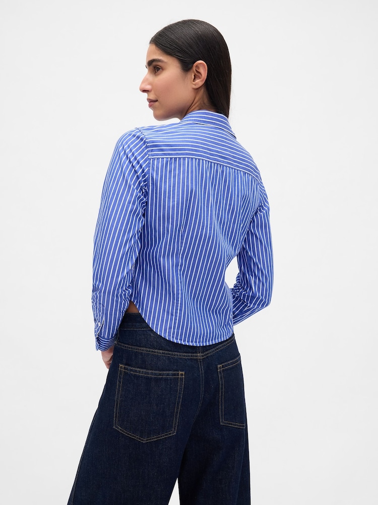 Gap Blue/White Stripe Cotton Crop Shirt - Image 2 of 3