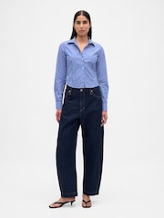 Gap Blue/White Stripe Cotton Crop Shirt - Image 3 of 3