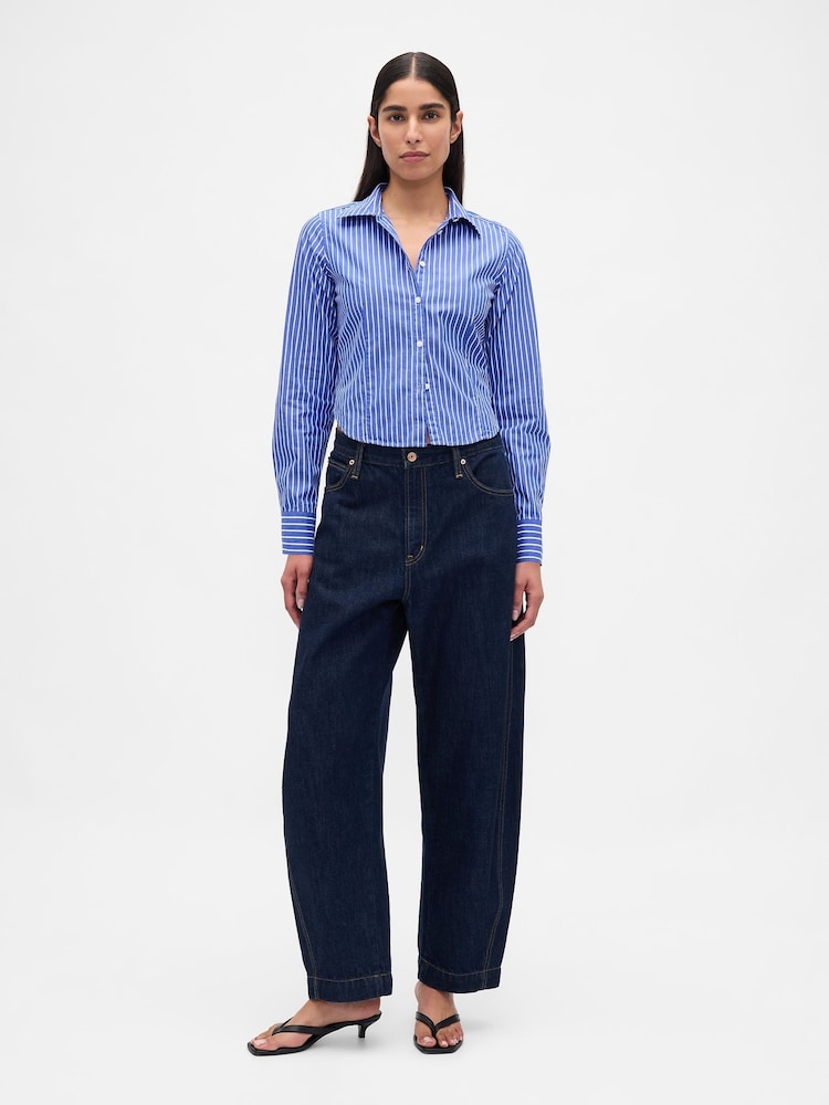 Gap Blue/White Stripe Cotton Crop Shirt - Image 3 of 3