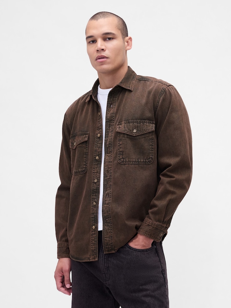 Gap Brown Denim Relaxed Shirt - Image 1 of 3