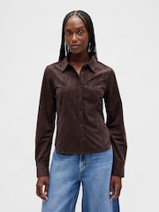 Gap Brown Vegan Suede Fitted Shirt - Image 1 of 4