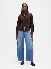 Gap Brown Vegan Suede Fitted Shirt - Image 3 of 4