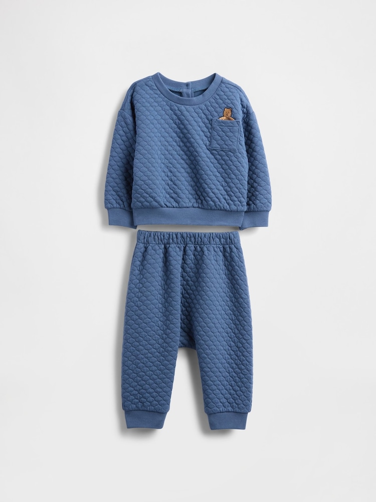 Gap Blue Quilted Brannan Bear Pocket Outfit Set (0-24mths) - Image 1 of 2 Gap Blue Quilted Brannan Bear Pocket Outfit Set (0-24mths) - Image 1 of 2