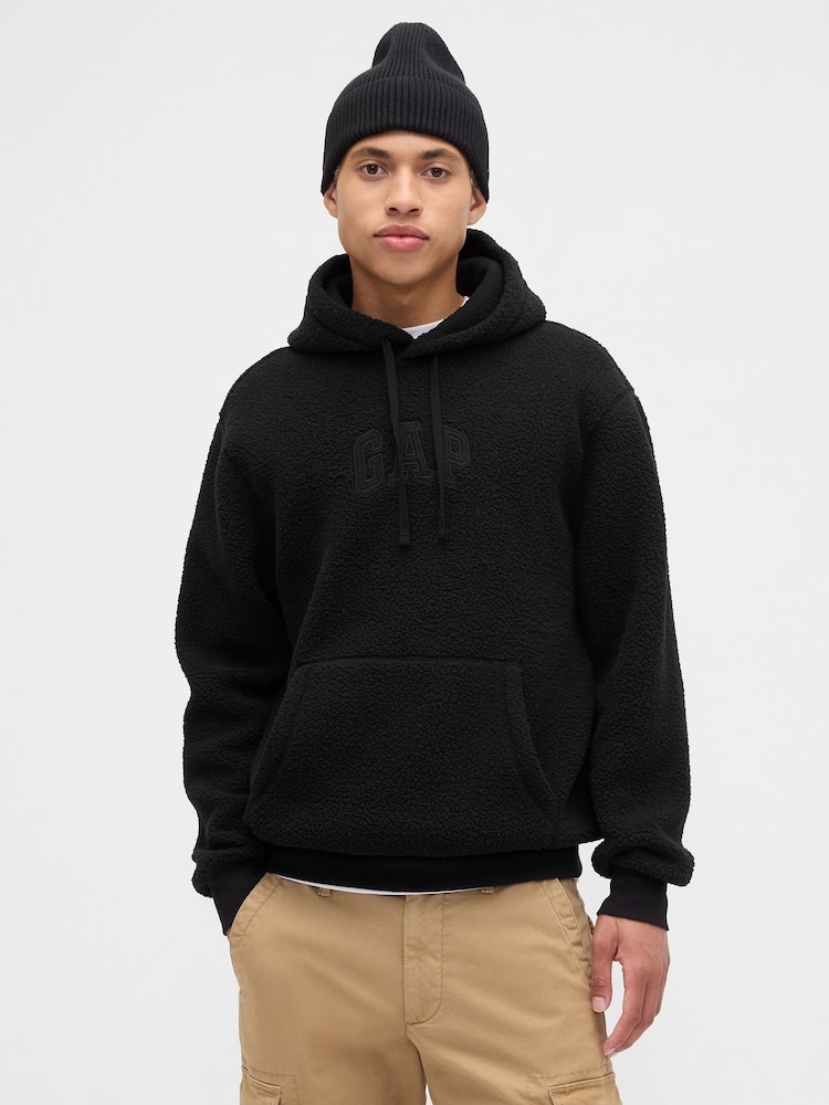 Gap Black Relaxed Logo Sherpa Knit Hoodie - Image 1 of 4