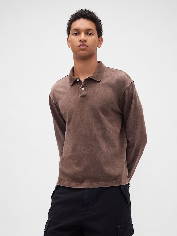 Gap Brown Heavyweight Jersey Polo Shirt - Image 1 of 4