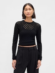 Gap Black Pointelle Sweatshirt - Image 1 of 4