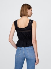 Gap Black Lace-Trim Peplum Crop Top - Image 2 of 3