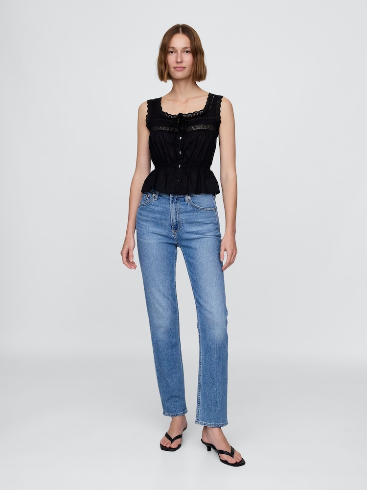 Gap Black Lace-Trim Peplum Crop Top - Image 3 of 3