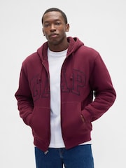 Gap Red Relaxed Logo Sherpa-Lined Zip Hoodie - Image 1 of 4