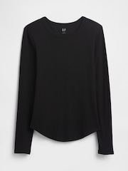 Gap Black Waffle Knit Crew Neck T-Shirt - Image 3 of 3