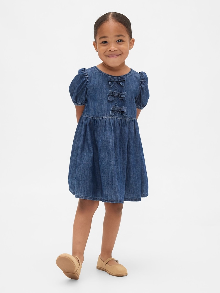 Gap Blue Denim Puff-Sleeve Bow Dress (6mths-5yrs) (6mths-5yrs) - Image 1 of 3