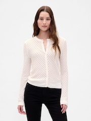 Gap White Soft Touch Stretch Pointelle Cardigan - Image 1 of 4