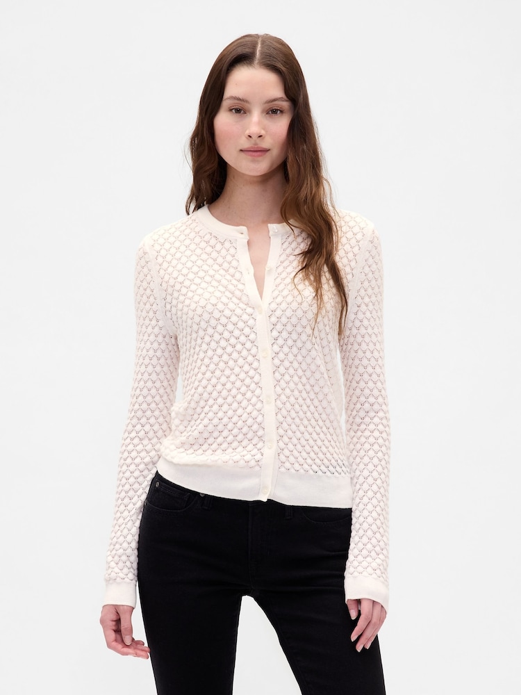 Gap White Soft Touch Stretch Pointelle Cardigan - Image 1 of 4