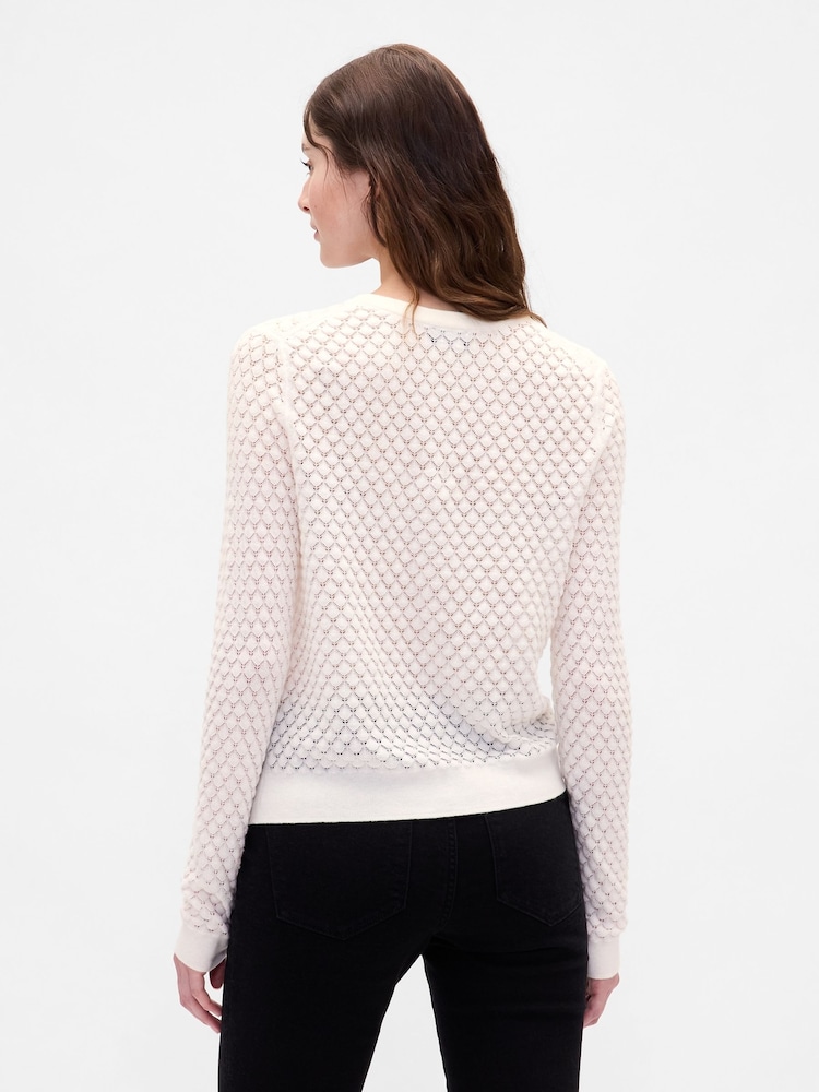Gap White Soft Touch Stretch Pointelle Cardigan - Image 2 of 4 Gap White Soft Touch Stretch Pointelle Cardigan - Image 2 of 4