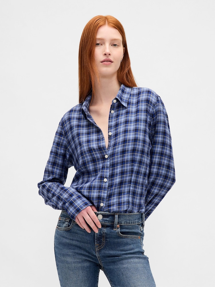 Gap Blue Check Flannel Fitted Check Shirt - Image 1 of 3